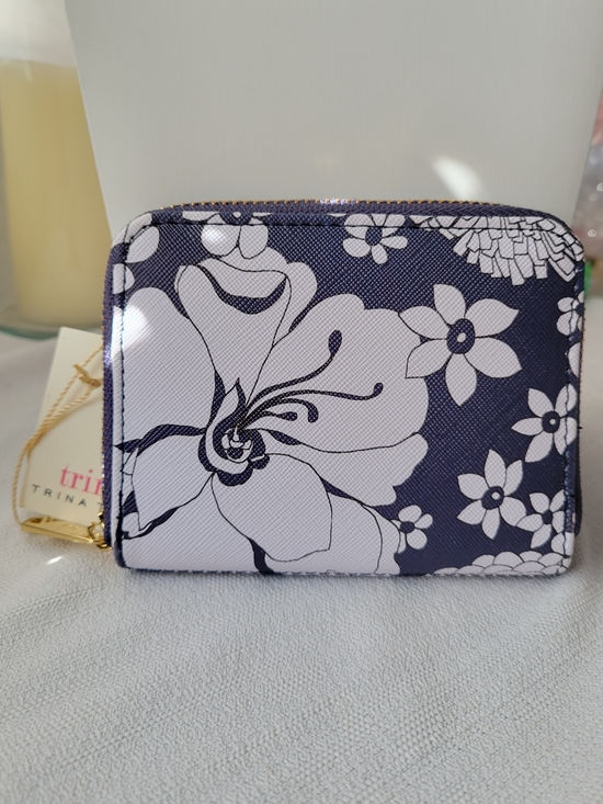 Trina Turk Handbags - Trina Turk Navy and White Floral Zip-Around Wallet